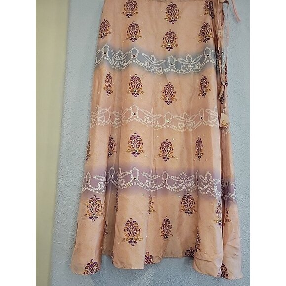 WD NY VINTAGE Y2K SILK PAISLEY MAXI SKIRT BEADED PEASANT FLORAL 8 LOW RISE - Picture 2 of 7